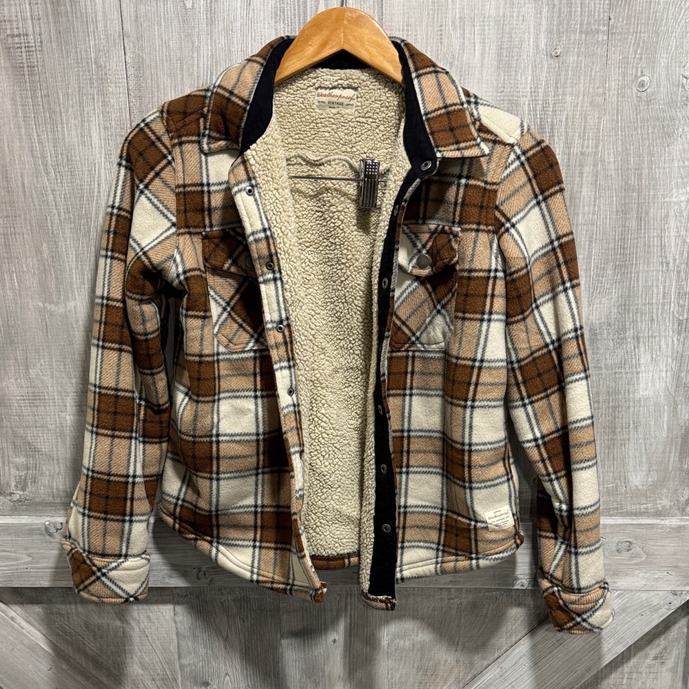 Weatherproof Kid’s 10-12 Brown and Cream Plaid Sherpa Lined Jacket. B1